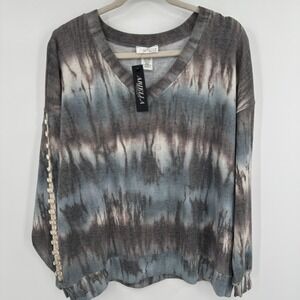 Ariella‎ Sweater Womens Medium Blue Gray Tie Dye Pullover Long Sleeve Made USA